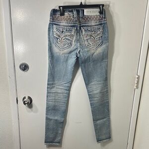 Rock Revival Light Blue Skinny Jeans with Embroidered Pockets